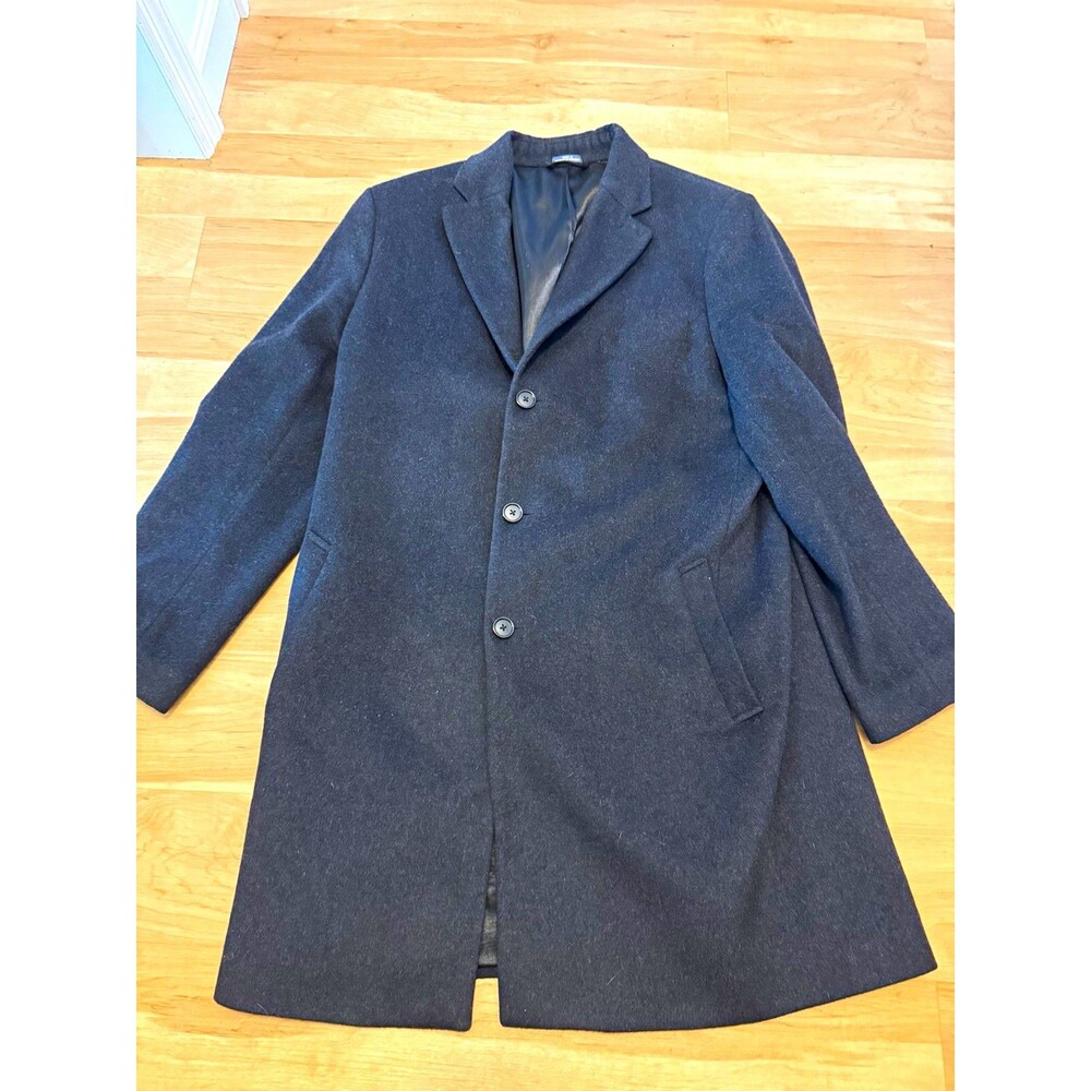 Stafford Men's Classic Fit Black Long Lined Wool Blend Topcoat 44R